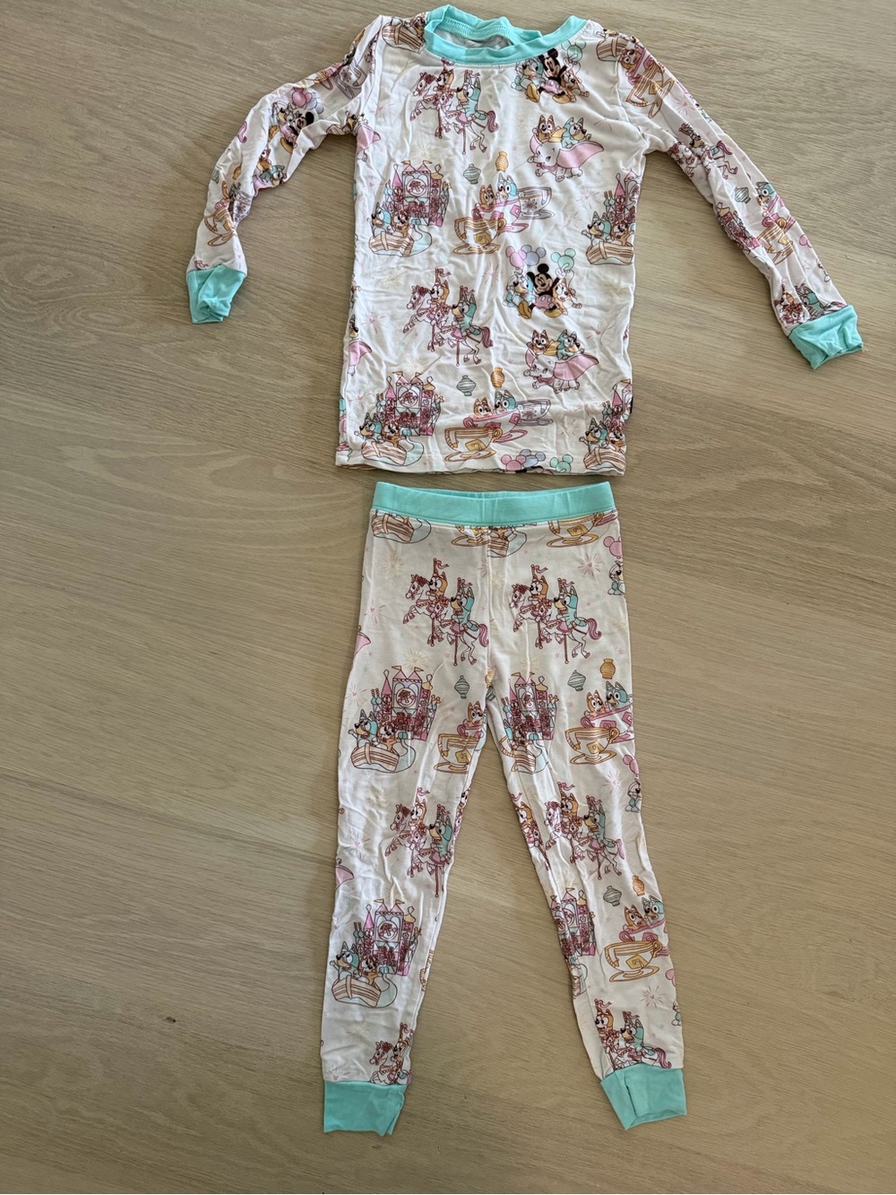 Blush Lotus 2T Pastel Carousel Print Pajama Set with Mint Trim